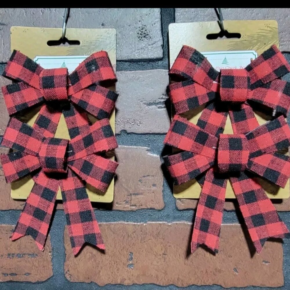 2 Packs ~ Buffalo Check Farmhouse Bows ~ 4" x 5 1/2" ~ Red and Black ~ 4 Bows